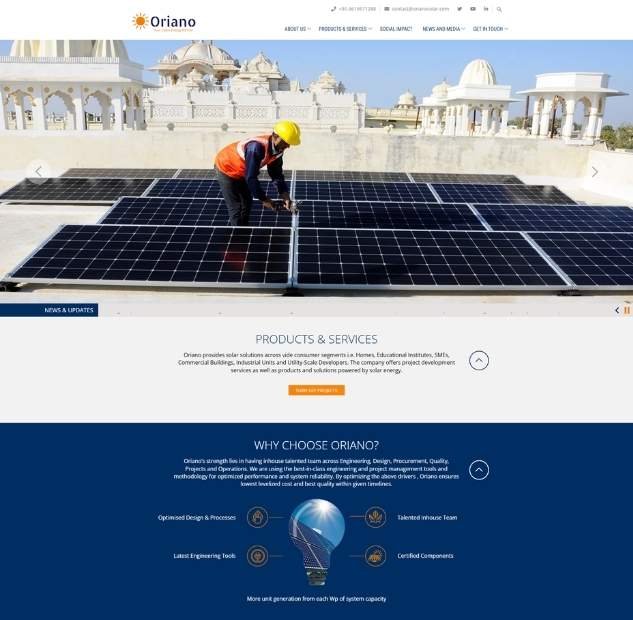Website AMC and SEO,and branding projecta for Oriano Solar, Navi Mumbai